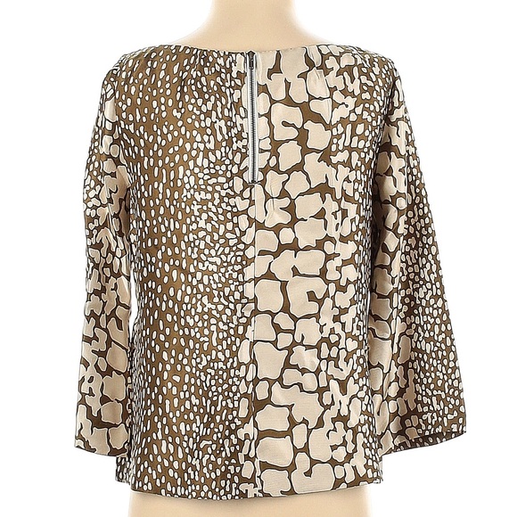 JCrew Silk Blouse with 3/4 sleeves, wide square neckline in animal print - Picture 3 of 7